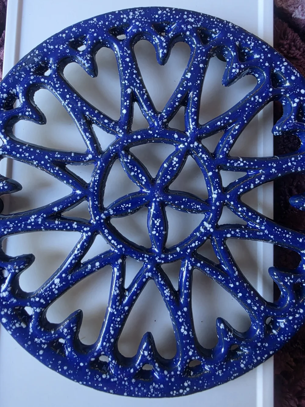 Blue and White Cast Iron Trivet